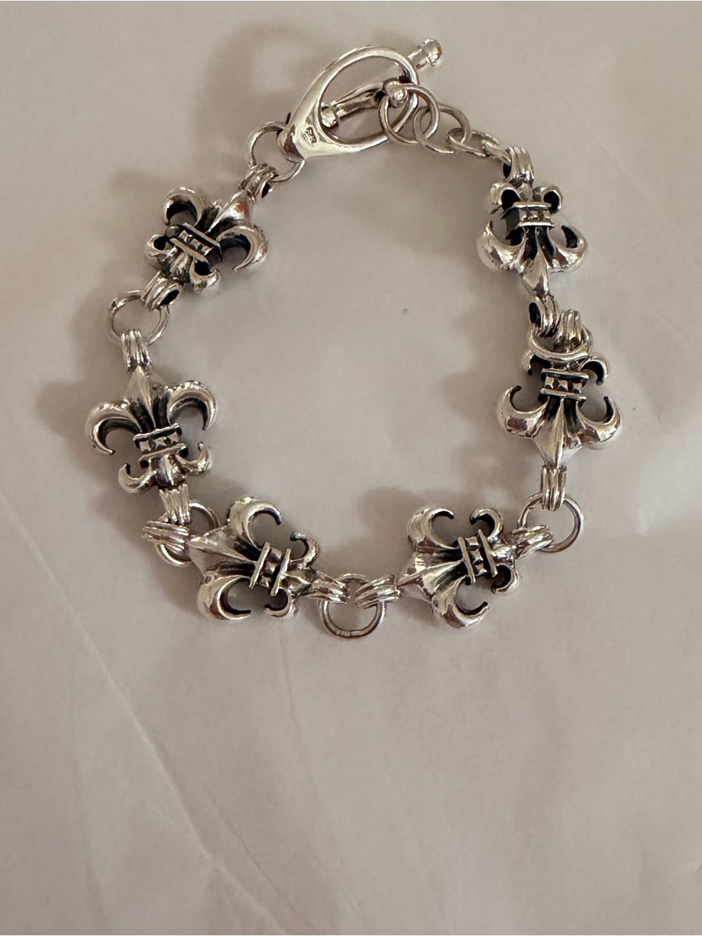 Sterling Silver Fleur de Lis Link Bracelet - Silver